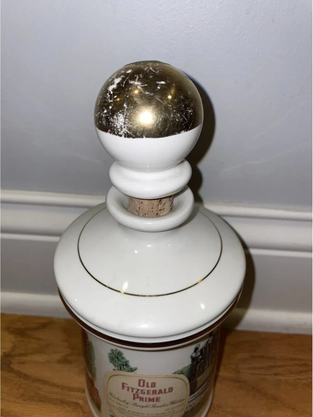 Old Fitzgerald Chief Illini Illinois Football Decanter Porcelain 1970s